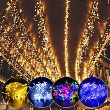220V/110V Kalėdinė Girlianda LED Užuolaidų String Žibintai Vestuves Dekoro Atostogų Apšvietimas, Lauko Gatvės Sodo Puošmena