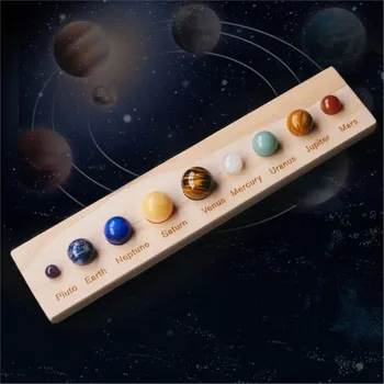 9 Planetas Saulės Sistemos Natūralus Akmuo Rankų darbo Gijimo Kristalų ant Medinio stovo Namų Biuro Stalas Papuošalų Kūrybos Dovana