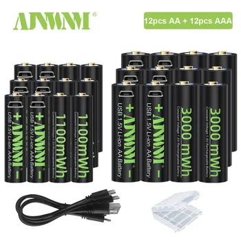 AJNWNM 1,5 V AA 3000mwh Ličio jonų Baterija 1100mwh 1,5 V AAA tipo Ličio Baterijos AA AAA Kamera žaislas Įkraunama Baterija