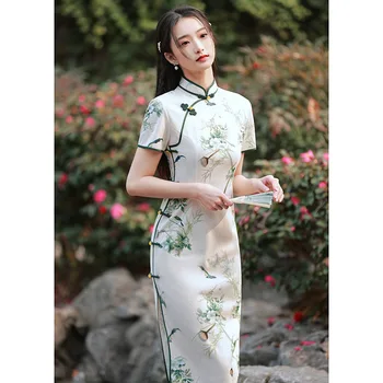 Cheongsam Ilgai Skirsnis Vasaros 2023 Naujas Vasaros Kinija Suya Retro Stiliaus Kinijos Moterų Drabužiai, Dažai, Tapyba Qipao vakarinę Suknelę