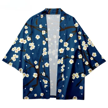 Japonijos Sakura Spausdinti Kimono Moteris Megztinis Marškinėliai Derliaus Japonijos Yukata Moterų Vasaros Paplūdimio Drabužius, Drabužius, Plius Dydis