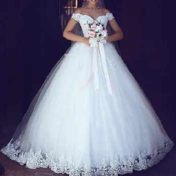 Kamuolys Suknelė vestuvių vestuvių suknelė nėrinių aplikacijos off pečių vestuvių suknelė plius dydis nėrinių vestuvių suknelė santuokos suknelė
