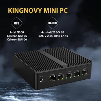 KingnovyPC Užkardos Mikro Vėdinimo 4 Port i225/i226 2.5 GbE LAN Ventiliatoriaus Mini PC N5105 N100 AES-NI VPN Maršrutizatorius Openwrt Barebone