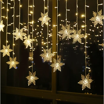 LED nakties šviesos Fėja, Kalėdų lempos atostogų apšvietimo AC 220V ES plug snaigės 96 led Užuolaidų Styginių Šviesos Girlianda Apdaila