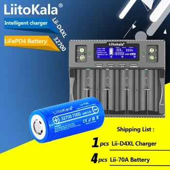LiitoKala Lii-D4XL 32700/21700/18650/26650 Smart Baterija, Įkroviklis+ 4PCS Lii-70A 32700 7000mAh LiFePO4 Batteryy