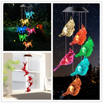 Naujos Lauko Saulės šviesos, vėjo varpelių lempos, LED spalvinga hummingbird šuniuką Kalėdų dekoratyviniai sodai kiemas Dekoro Šviestuvai