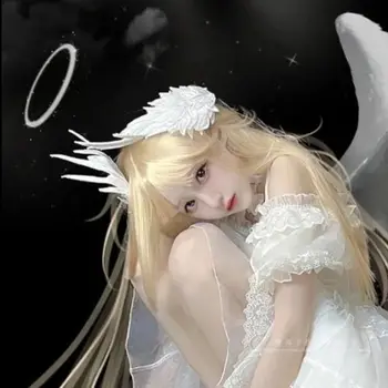 Originalaus Dizaino Gothic Lolita Angel Sparno Plunksna Balta Plaukų Įrašą Staigius Siuvinėjimo Cosplay Plaukų Aksesuarų, Atraminiai Dovana