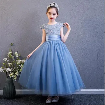 Prabanga Duobute Gėlių mergaičių Suknelės Rankovių O-Kaklo Sequines Tiulio Vaikų Suknelė Oficialią Šalies Kūdikių Suknelė