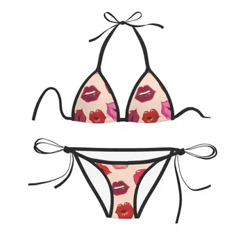 Seksualus Brazilijos Thong Bikini Mujer Maudymosi Kostiumėliai Moterims 2023 Seksualus Bučinys Raudonų Lūpų Vasaros Paplūdimio
