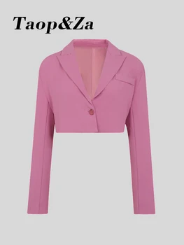 Taop&Za naujas moterų grūdų sagtis rožinės spalvos trumpas laisvalaikio kostiumas kailio striukė