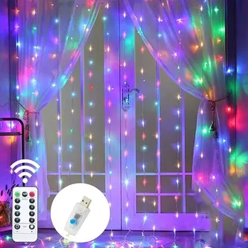 USB LED Girliandą Užuolaidų Šviesos 8 Režimai, Nuotolinio Valdymo Pasakų Žibintai String Vestuvių Kalėdų Dekoro Namų Ramadanas Festivalis Lempos