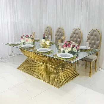 valgomojo stalo komplektas su 8 kėdės,valgomojo stalai su kėdėmis modernių stiklo stogas,stiklo ir aukso pietų stalo