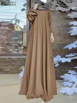 ZANZEA Moterys Vasarą Sundress Mados ilgomis Rankovėmis Kaftan Musulmonų Suknelė Marocain Vestido Abaja Skraiste Femme Kietas Islamo Apranga