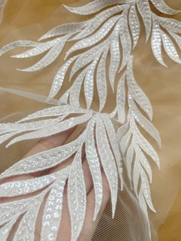 1Pair Advanced Individualų Vestuvių Suknelė Granulių Siuvinėjimas Lapų Nėrinių Veidrodis Gėlių Off White Aplikacijos 