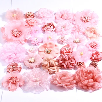 5vnt Pink Serijos Rose Audinys Galvos Gėlių Kūdikių Mergaitės, Kaspinai Dekoruoti Įrašyti Šifono Gėlių Plaukų Įrašus Priedai