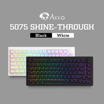 Akko 5075S Shine-per Juoda/Balta RGB Apšvietimu LED Mechaninė Žaidimų Klaviatūra 82-Mygtukas Mygtukas Hot-swap USB Laidinio ASA du kartus-shot