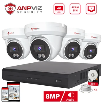 Anpviz NVR 8CH NVR 8MP POE IP Camera Sistema, Lauko CCTV Vaizdo Apsaugos Priežiūros Rinkinys IP66 IR 30m Humanoidų transporto priemonių Aptikimo