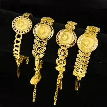 AYONG Arabų Monetos Apyrankę 21k Aukso chromu padengtas Lapų Tuščiaviduriai Iš turkijos Dubajus Elegantiškas Manžetai Bangles Moterų Šventė Vestuves Dovanos
