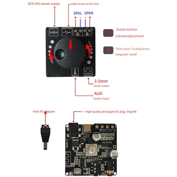 BAAY Mini Bluetooth 5.0 50W+50W Belaidžio Garso Galia Skaitmeninis Stiprintuvas Valdybos Stereo Amp 3.5 MM AUX USB APP