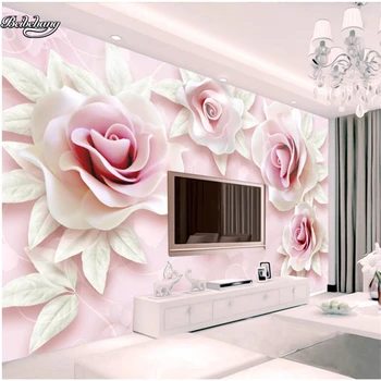 beibehang Švieži ir paprastas 3d įspaustu rožinės spalvos rožių 3D TV foną užsakymą didelė freska neaustinių tapetai papel de parede