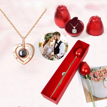 Custom Projekcija Karoliai Su Kūrybine Rožių Dovanų Dėžutėje Moterų Draugė 2023 Valentino Dieną Pristatys Mados Romantiška Papuošalai