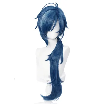 Genshin Poveikio Kaeya Cosplay Vyrų 80cm Ilgio Rašalo mėlynos spalvos Perukas Cosplay Kostiumas Atsparus Karščiui Sintetinių Plaukų Peluca Anime Perukai