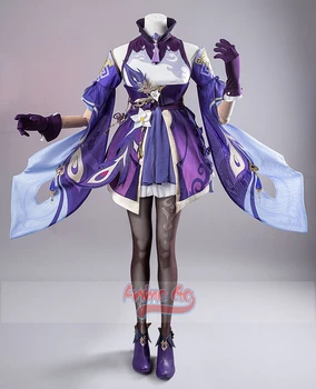 Genshin Poveikio Keqing Cosplay Kostiumų Violetinė Suknelė Žaidimas Vienodai Perukas Halloween Apranga C07680-AAA