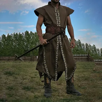 Helovinas Vyrų Marškinėliai Viduramžių Vikingų Ir Piratų Cosplay Kostiumų Rankovių Prarasti Skraiste Celtics Tunika Warrior Knight Viršuje Saksonijos Palaidinė