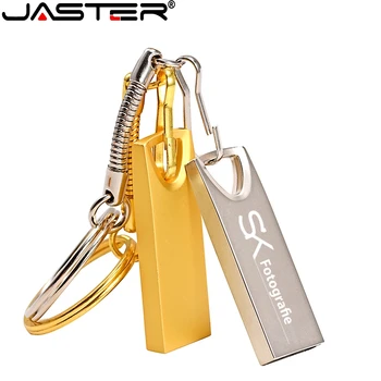 JASTER Metalo USB 2.0 Flash Diskai 128GB Nemokama logo Aukso Vandeniui 64GB Pen ratai Su key chain Memory stick vestuvių dovaną, U disko