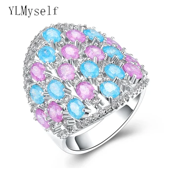 Labai gražus žiedas prabangių papuošalų tendencija aukštos klasės apdailos spalvinga Rožinės spalvos Mėlynos, ovalo formos Kristalų moterų papuošalai Didelis dydis žiedai