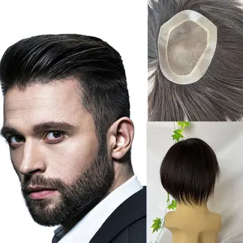 Mono NPU Bazės Vyrų Toupee Tiesiai Indijos Žmonių Plaukų Perukai Vyrams, Plaukų Pakeitimas Hairpiece Natūralios Spalvos 5.5X7.5INCH
