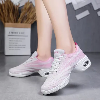 Naujas stilius patogus aikštėje šokių bateliai vaikščiojimo batai plaukioja audimo šokių sportiniai bateliai aukštos elastinga apačioje mygtukai minkšto dugno wom