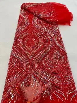 Naujausias Afrikos Raudona Puošnios Nėrinių Audinys Seka Prabangių Prancūzijos Vamzdis Išsiuvinėtu Tiulio Audiniai Nigerijos Vestuvių Suknelės