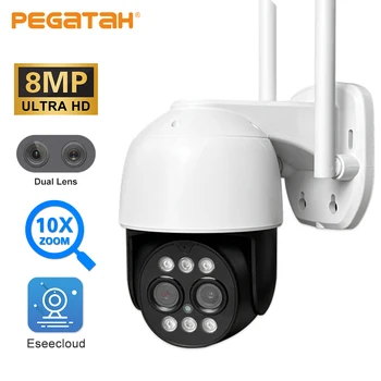 PEGATAH 8MP PTZ Wi-fi IP Kamera, Dual Lens AI žmonėmis Naktinio Matymo 10X Skaitmeninis Priartinimas CCTV Saugumo Vaizdo Stebėjimo Kamera