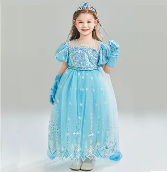 Princesė China Suknelė Sniego Karalienė Elsa Cosplay Kostiumų Išgalvotas Suknelė Mergaitėms Vaikų Gimtadienis su Priedais