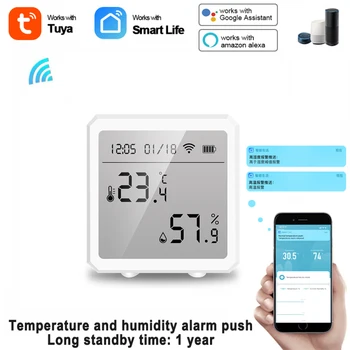 Tuya Wifi Smart Temperatūros ir Drėgmės Jutiklis Su Ekranu Skaitmeninis Ekranas Belaidis Termometras Dirbti Su Alexa 