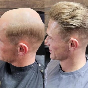 Vyrai Hairpieces Toupee Vyrų Šviesūs Žmogaus Plaukų Mens Perukai Nekilnojamojo Plaukų Pakeitimo Sistema, Žmonių Plaukai, Plonos Odos 0.03 mm V-kilpinės