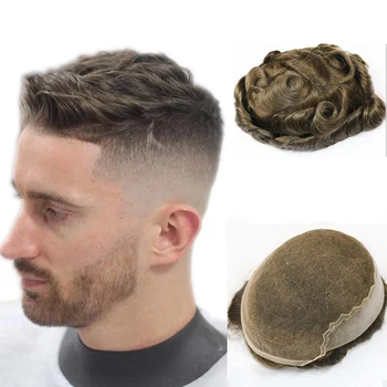 Šveicarijos Nėrinių Vyrų Plaukų Pakeitimo Sistemų Nėrinių Priekyje Su Pu Gamtos Banga Remy Human Hair Vyrų Plaukų Toupee